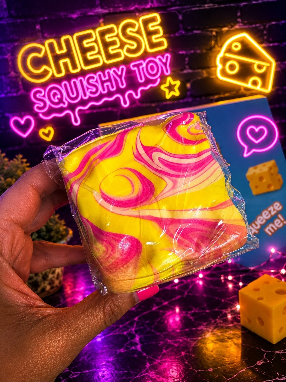 Yellow & Pink Swirl Cheese Squishy Toy
